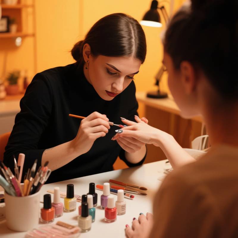 美甲师专注服务客户图片