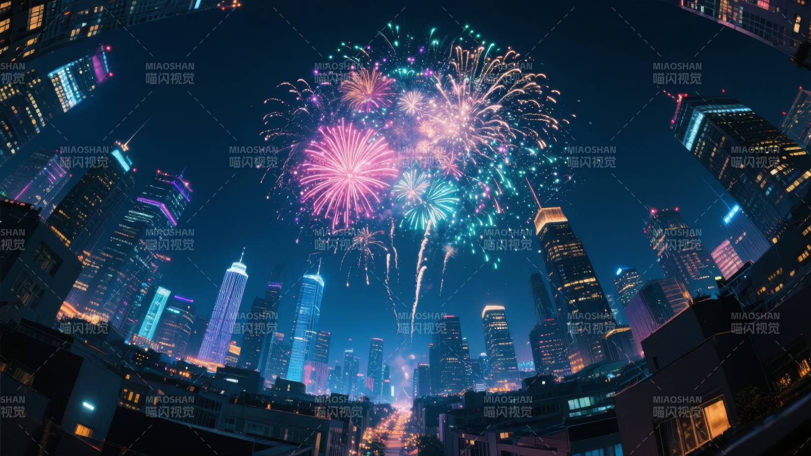 都市夜空烟花绽放图片