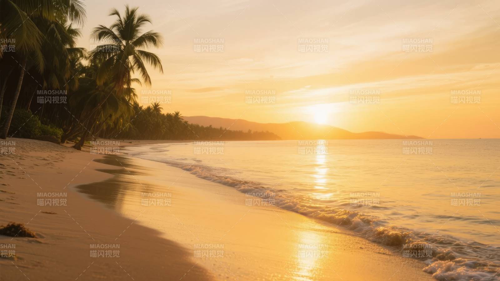 椰林夕照沙滩图片