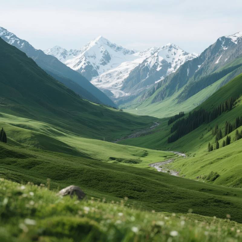 雪山绿谷美景图片