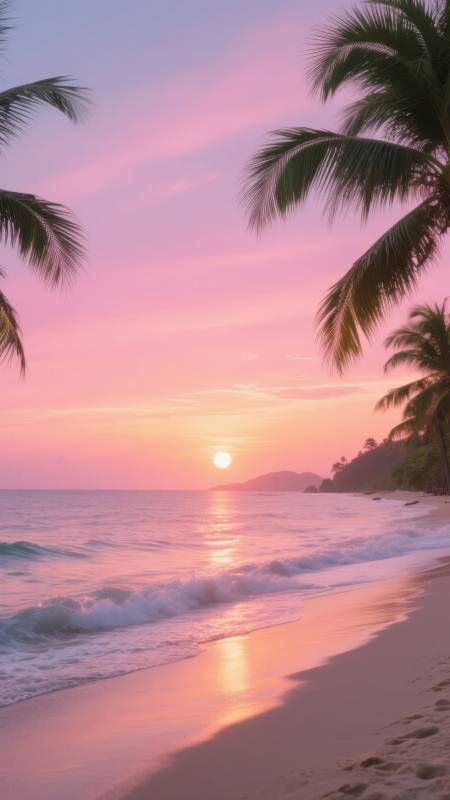 热带海滩日落美景图片