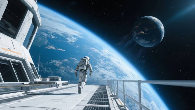 宇航员太空行走图片