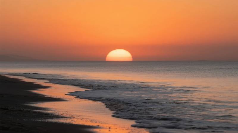 夕阳海灘美景图片