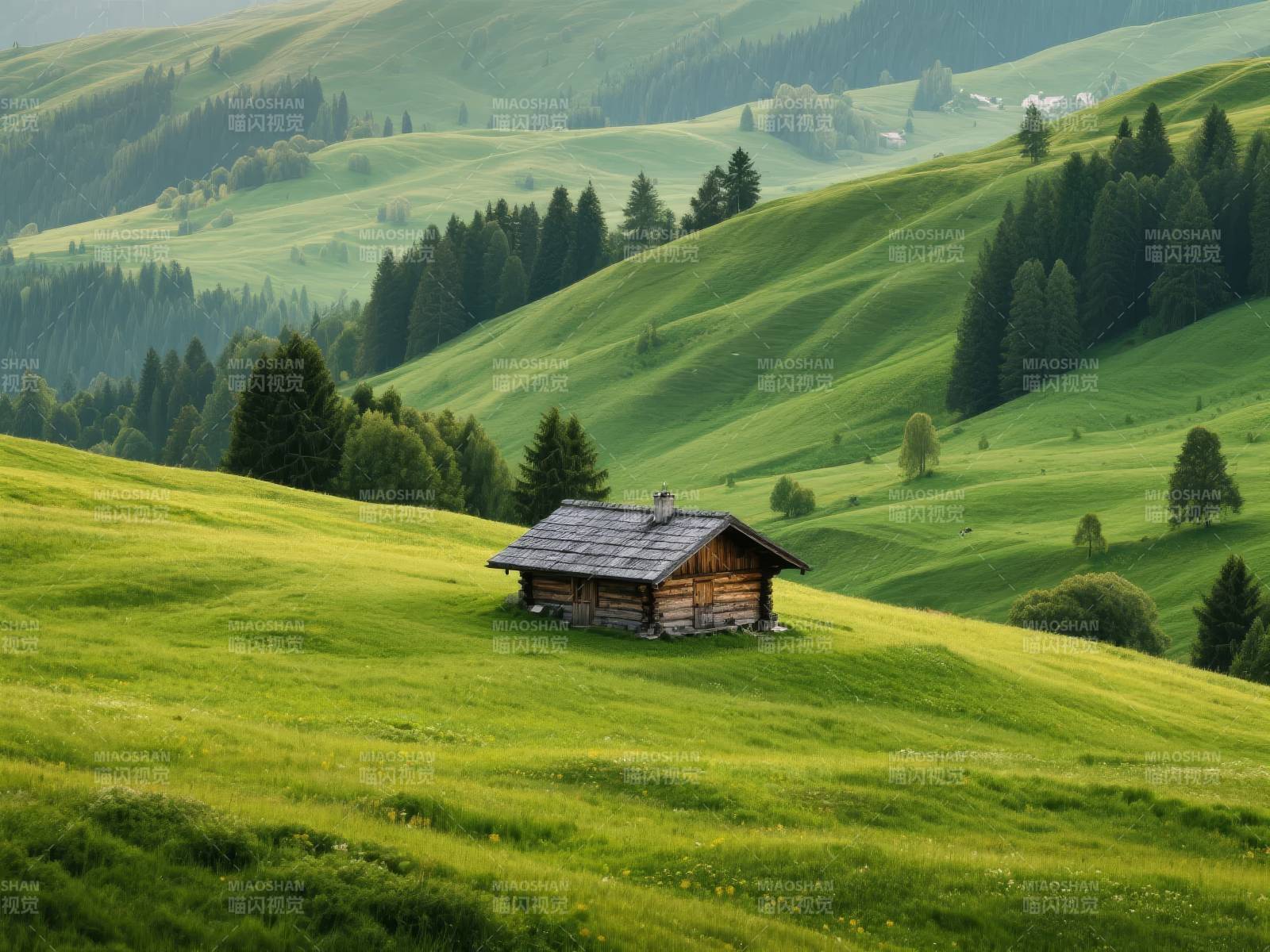 山间小屋静谧景图片