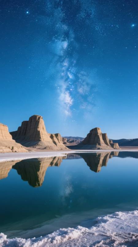 星河倒映沙漠湖图片