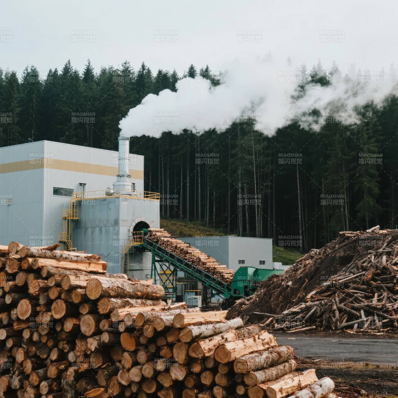 木材加工厂烟囱冒烟图片
