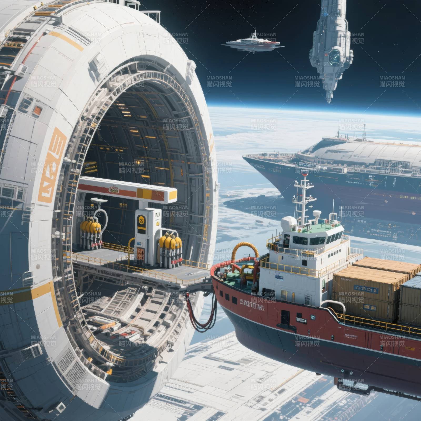 太空港口货轮停靠图片