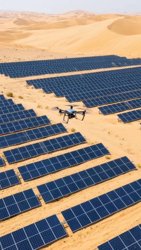 沙漠光伏无人机巡检图片
