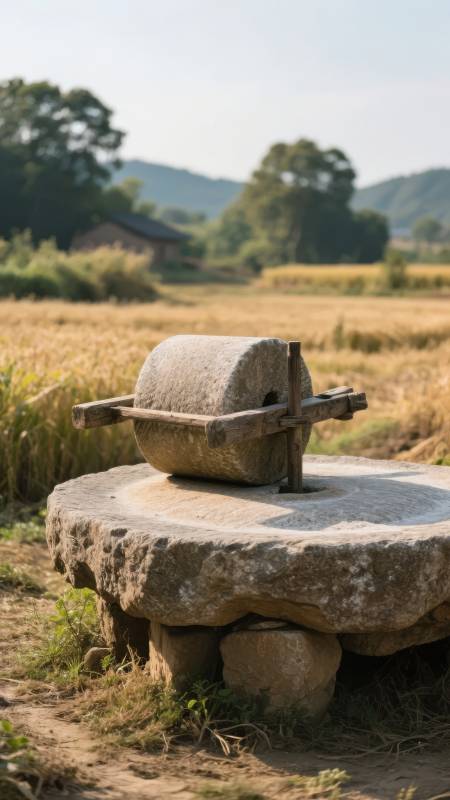 石磨静立田野间图片