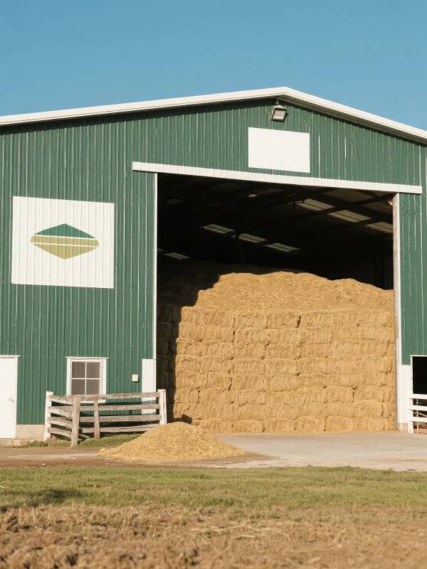 绿色农舍堆满干草图片