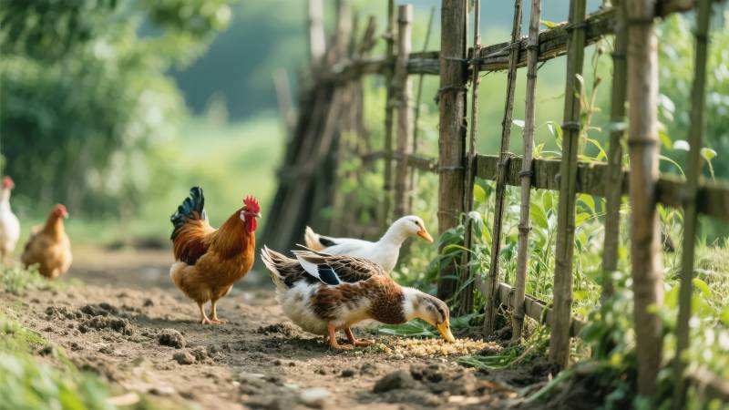 田园鸡鸭觅食图图片