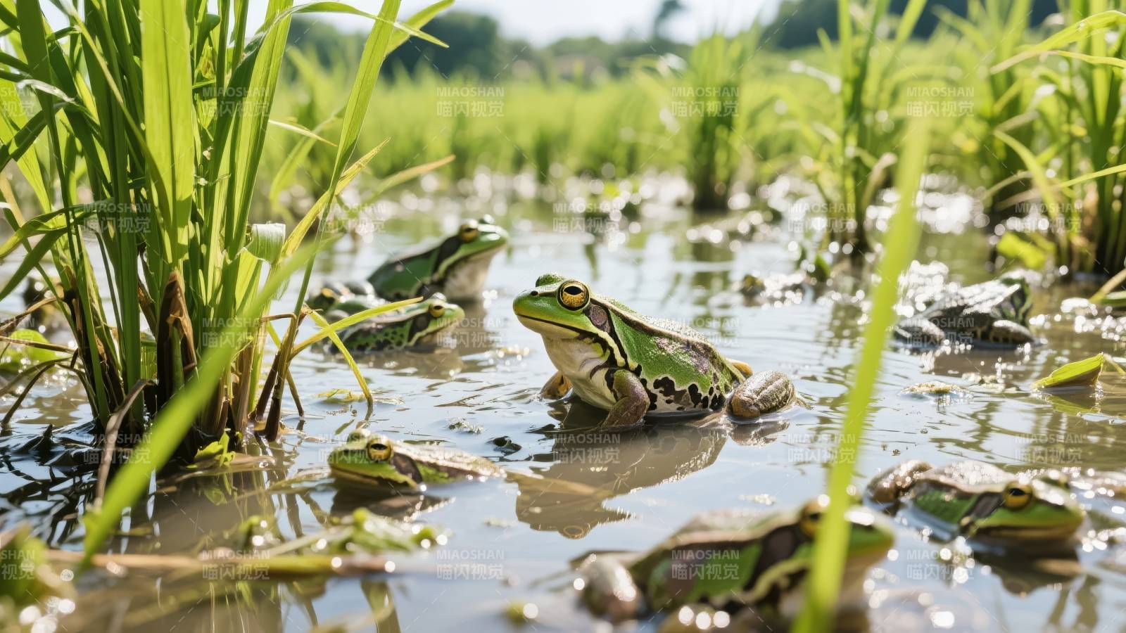 池塘青蛙栖息图图片