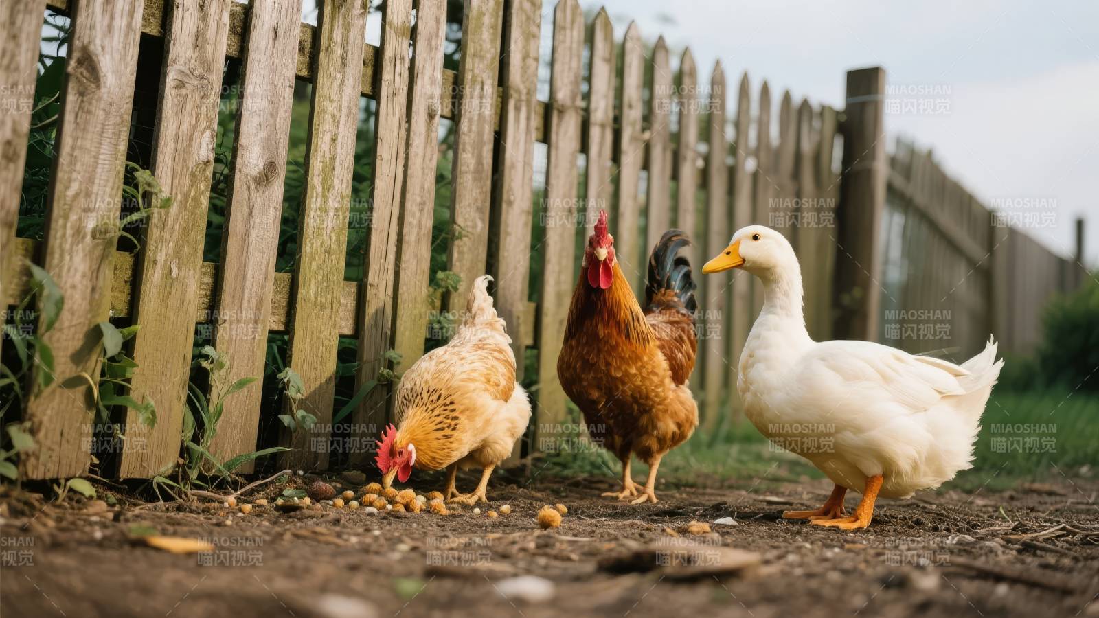 鸡鸭共舞田园间图片