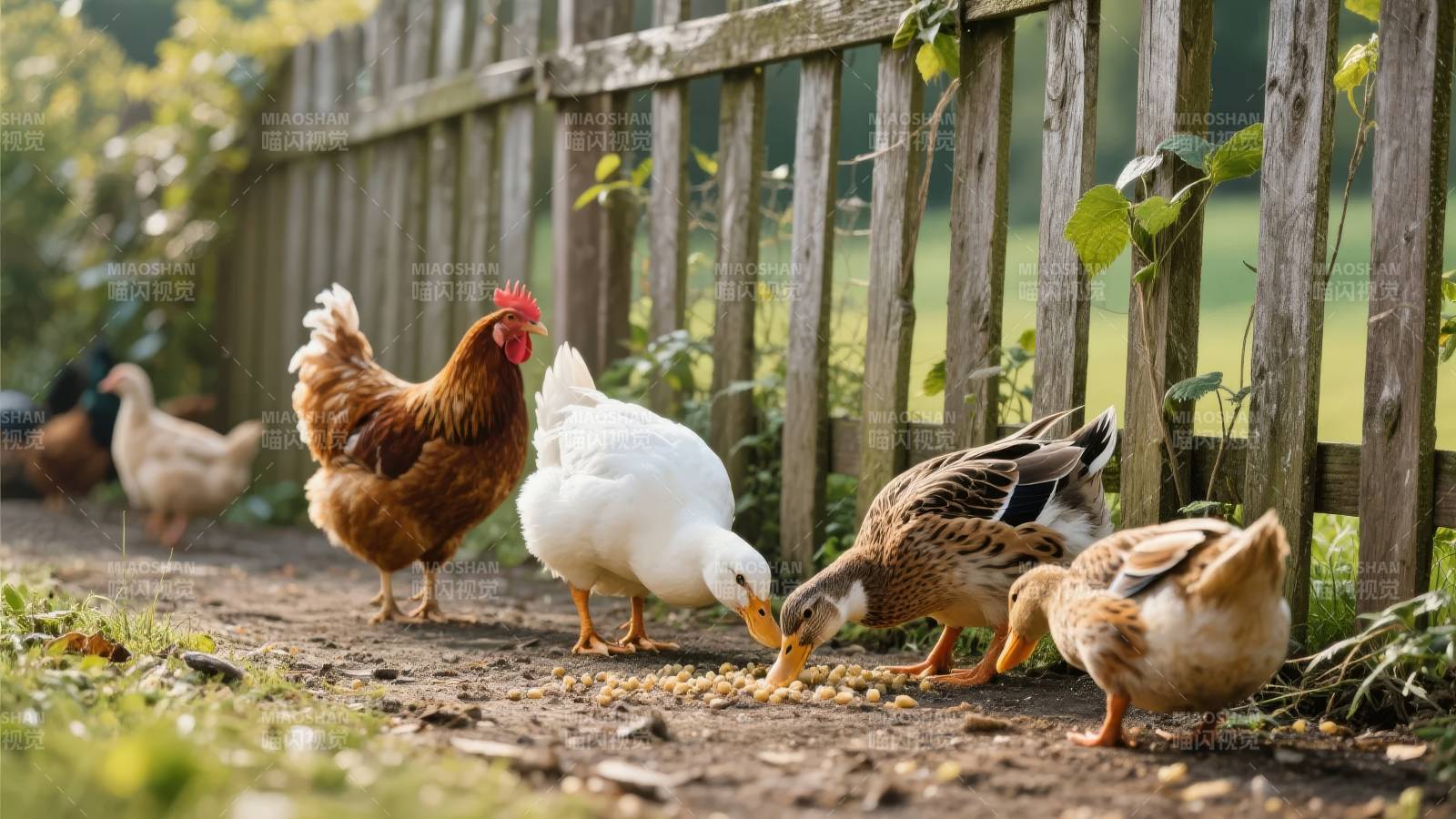 鸡鸭共舞田园间图片