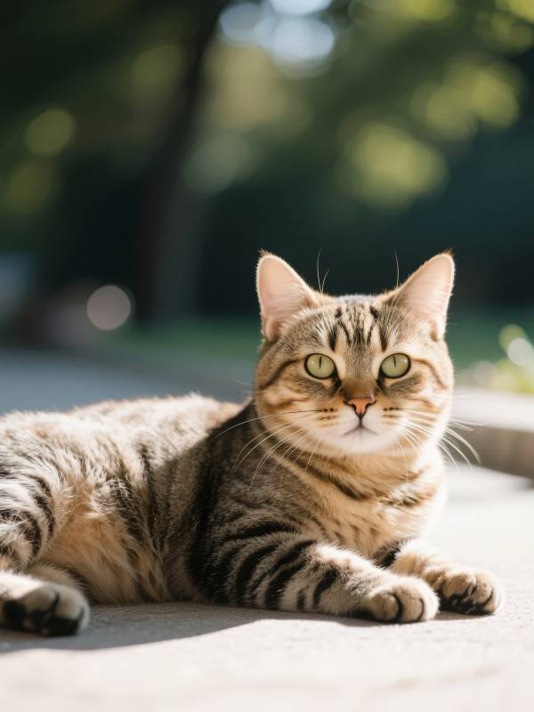 阳光下的虎斑猫图片