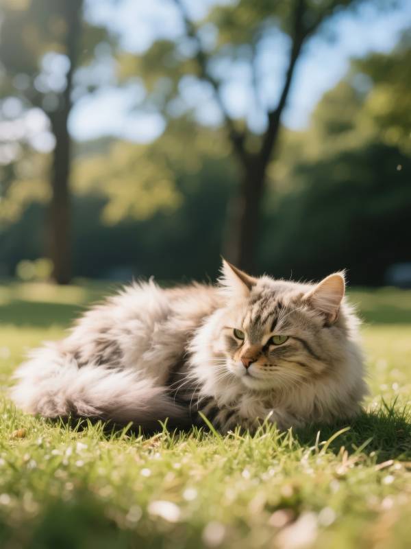 草地上慵懒的猫咪图片