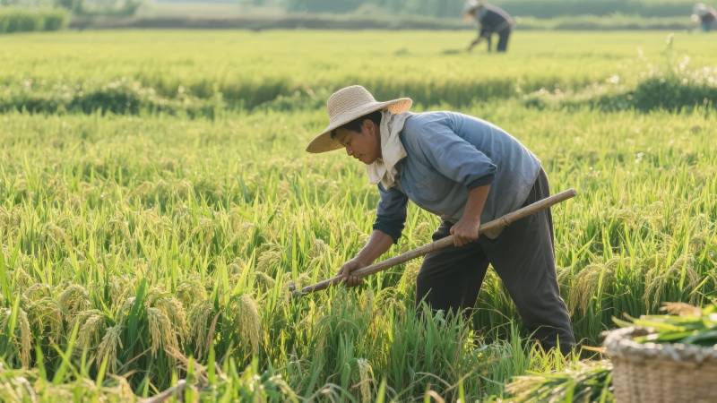 稻田劳作景象图片