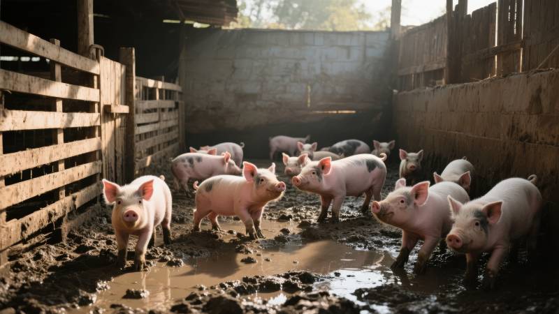 小猪在泥地里嬉戏图片