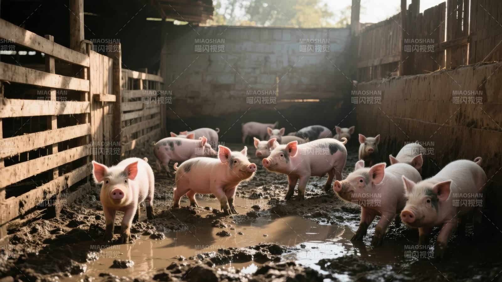 小猪在泥地里嬉戏图片