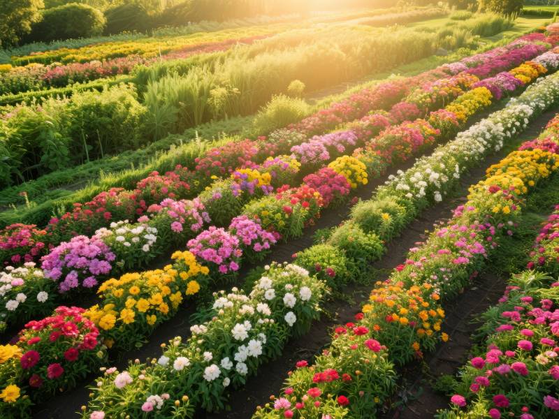 花海绚烂日出时图片