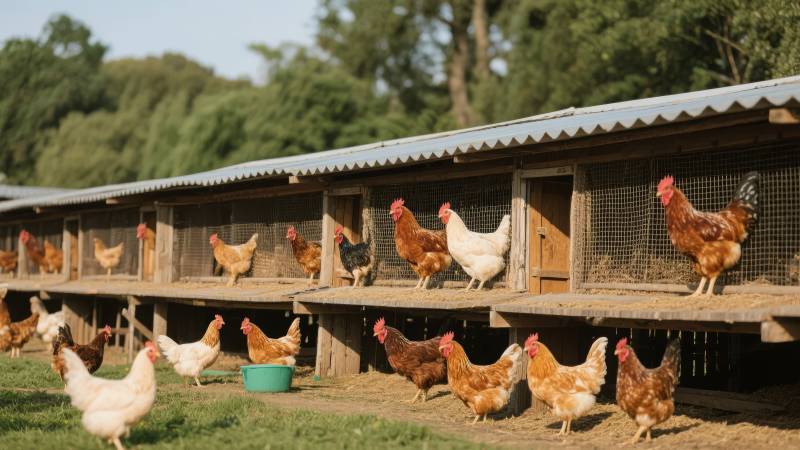 鸡舍前的鸡群图片