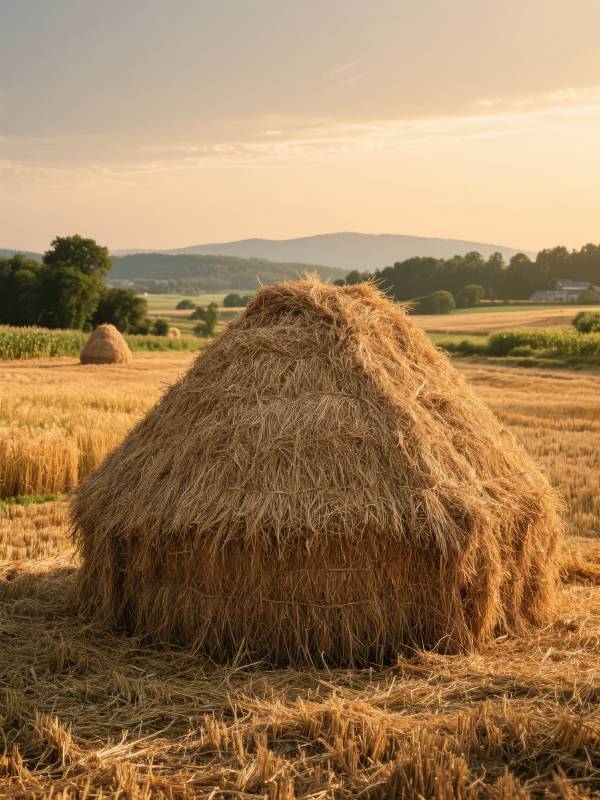 金秋麦垛静谧田园图片