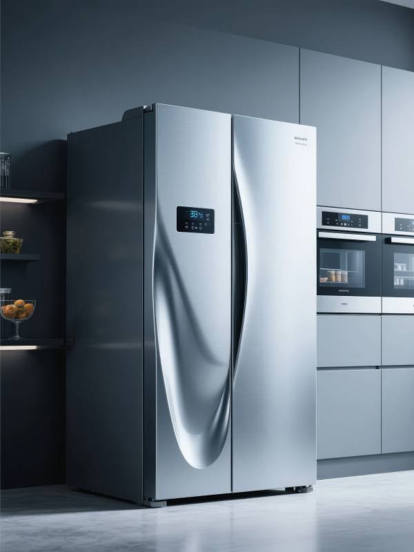 现代不锈钢双门冰箱图片