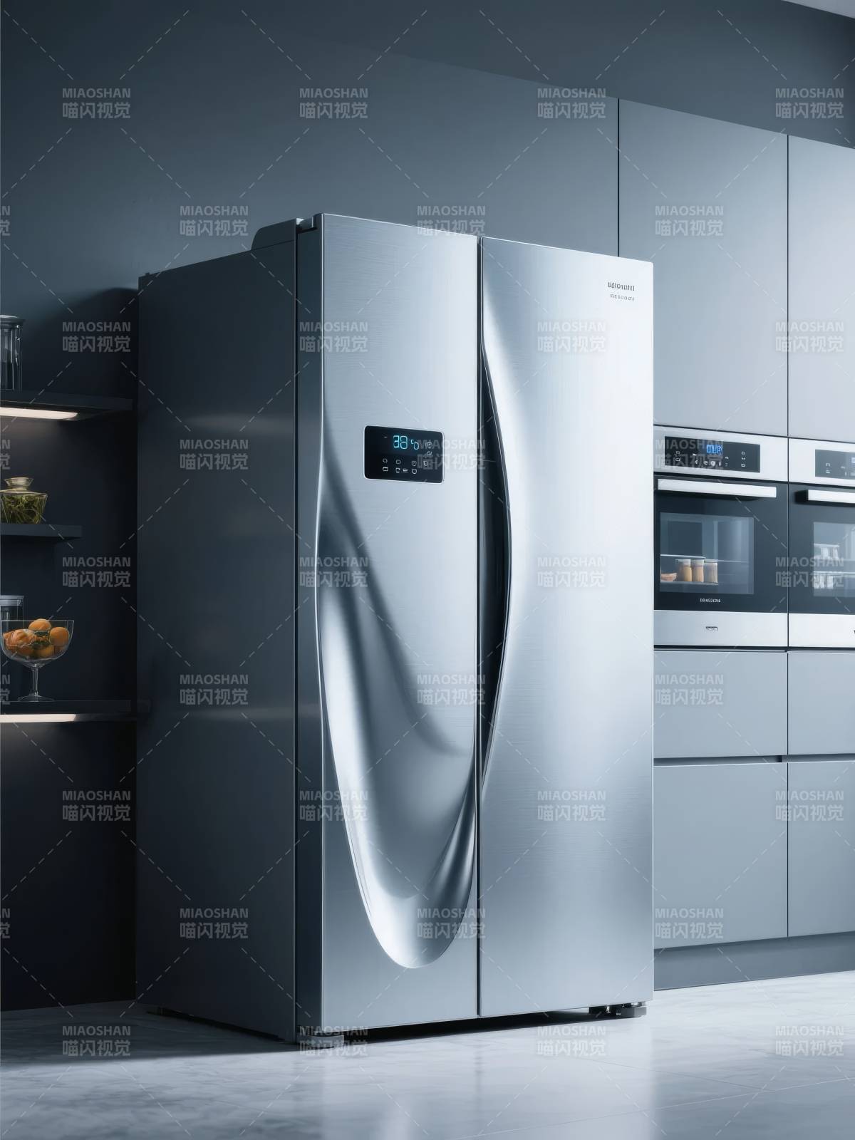 现代不锈钢双门冰箱图片