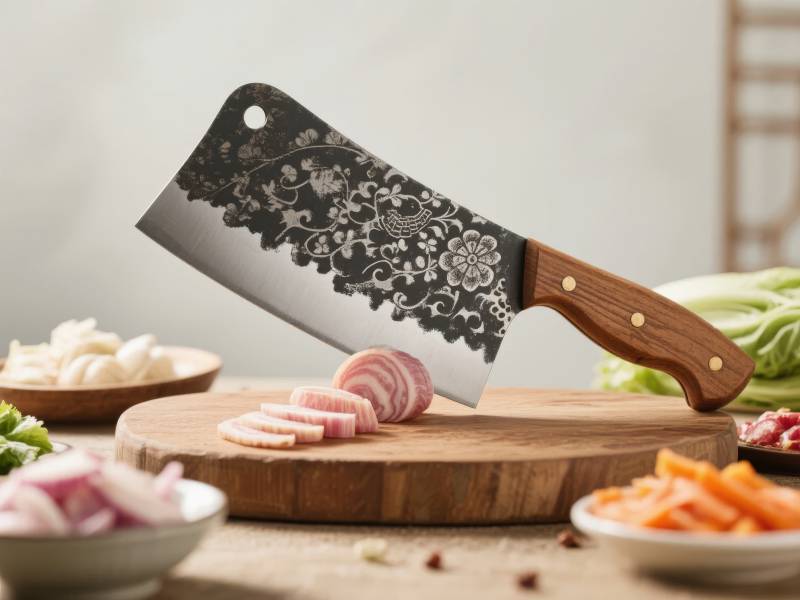雕花菜刀切肉图图片