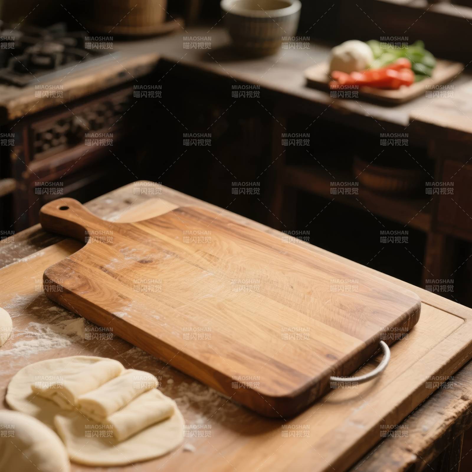 木板上的面团图片