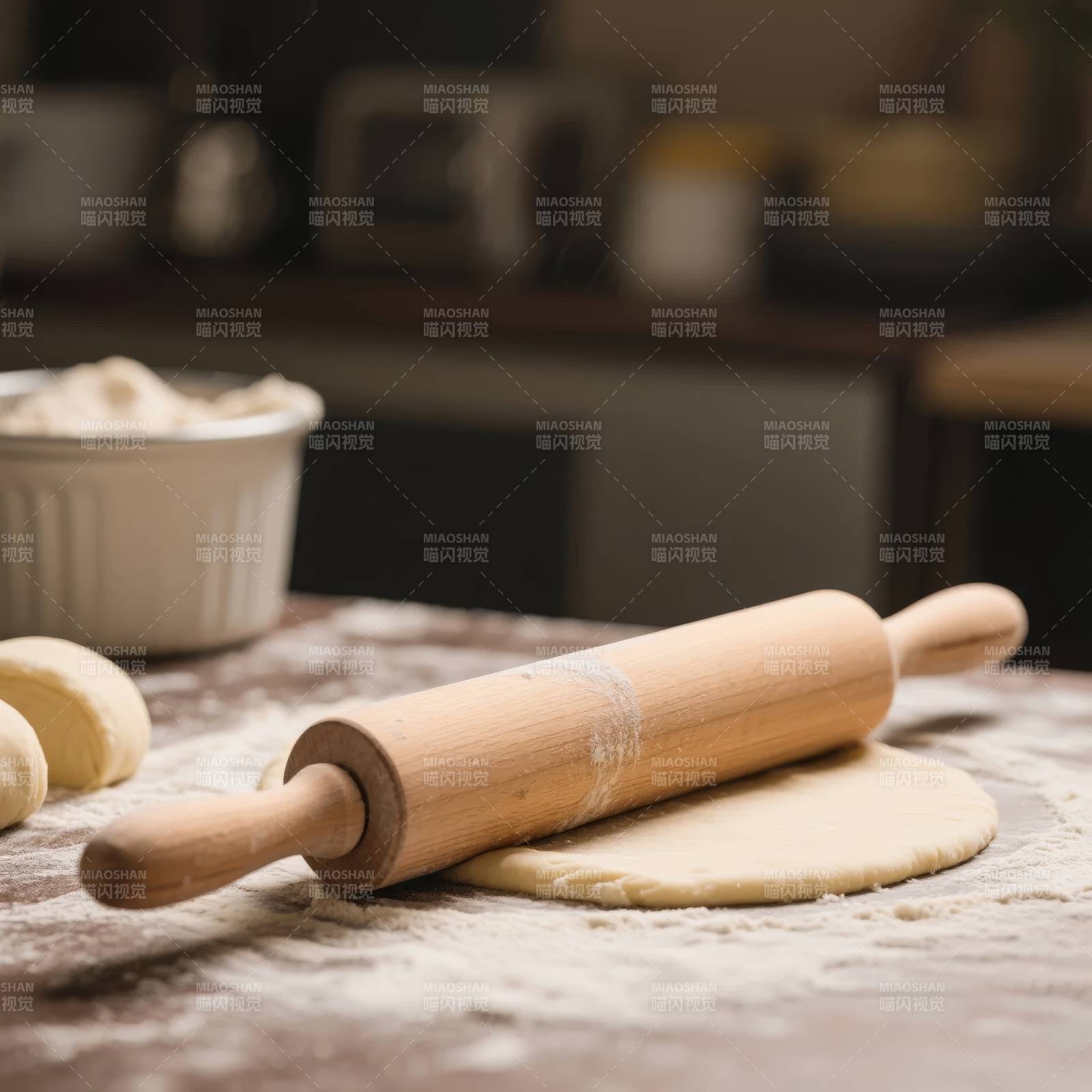 擀面杖与面团图片