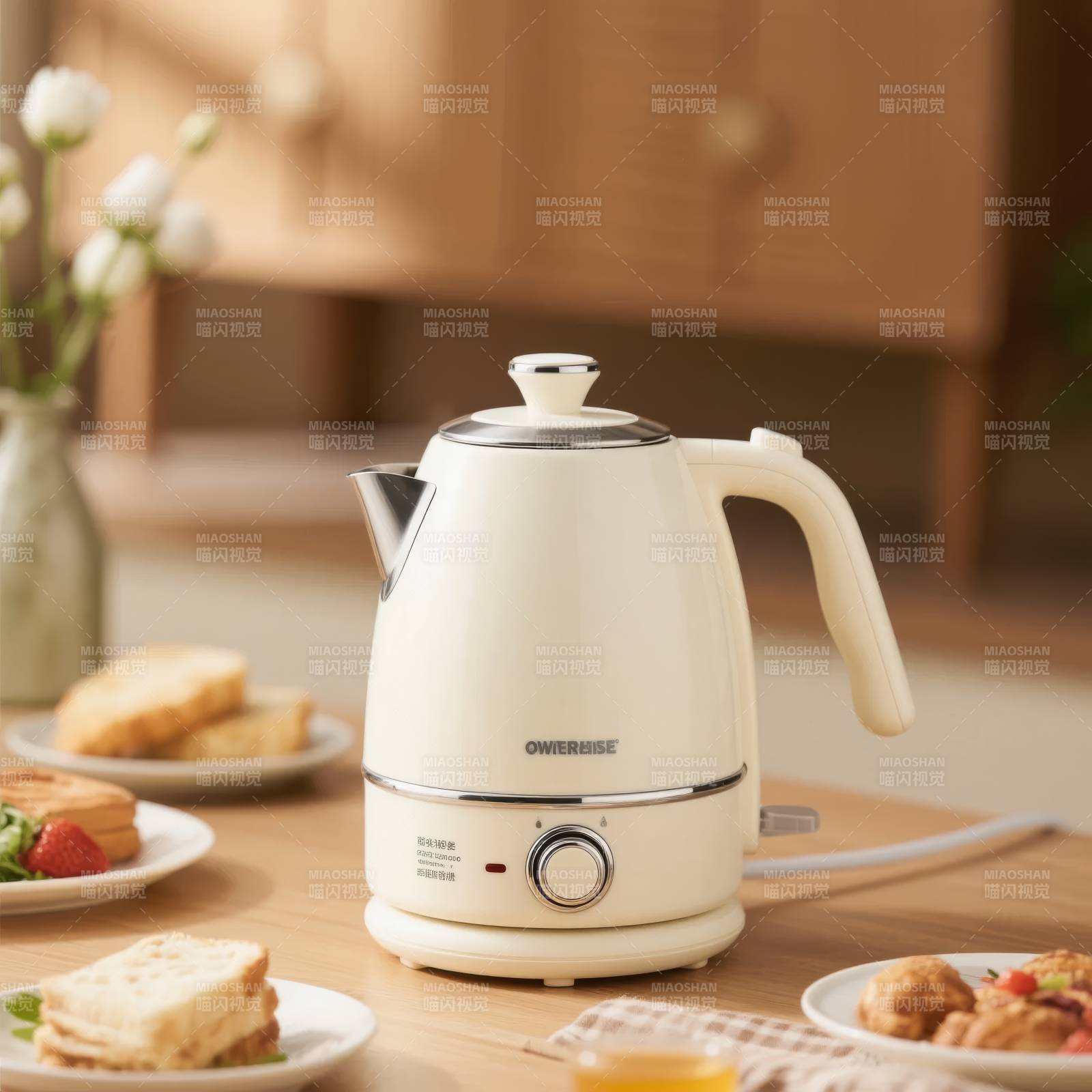 奶油色电水壶图片