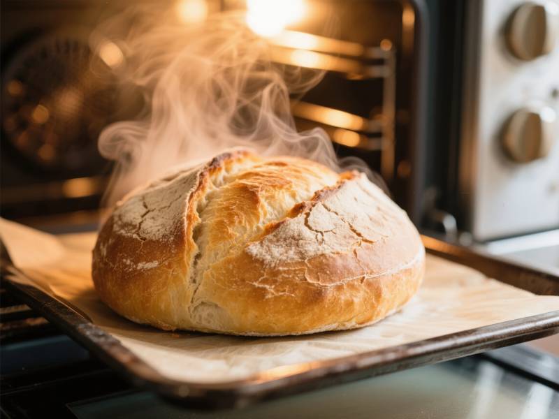 热腾腾的面包出炉图片