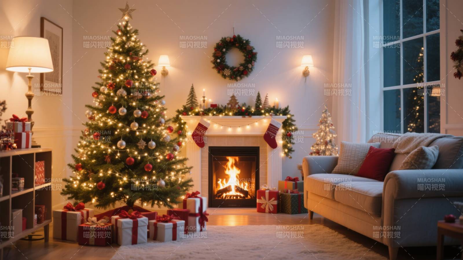 温馨圣诞客厅夜景图片