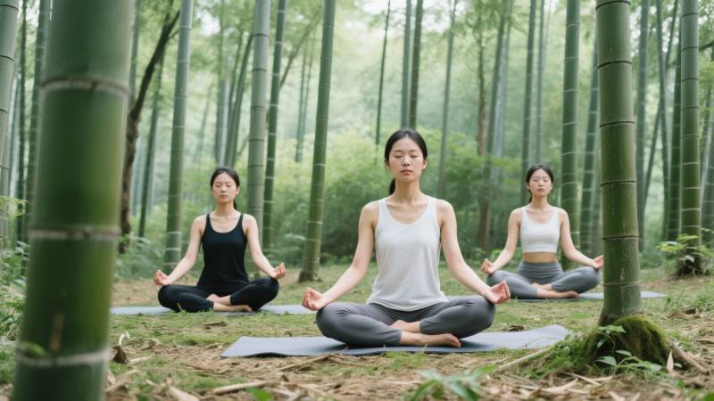 竹林瑜伽静心图片