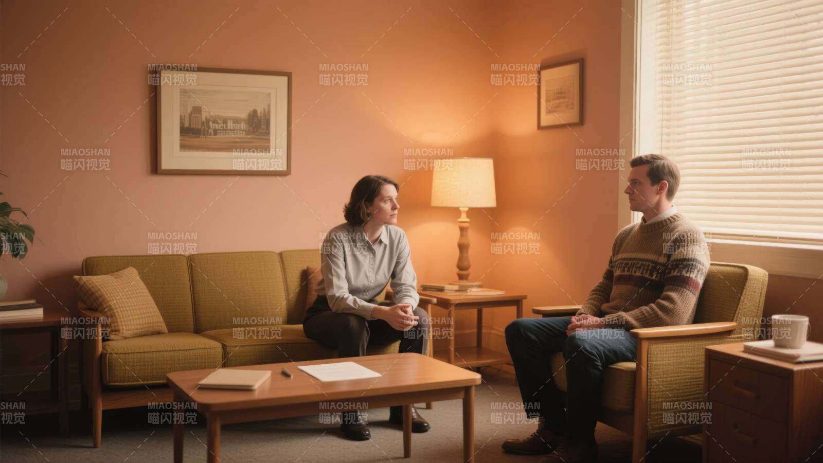 温馨客厅对话场景图片