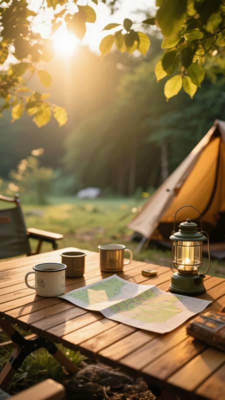 林间露营晨光图片