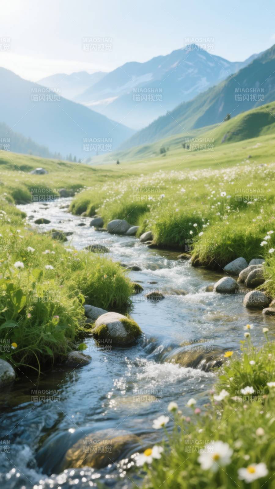 山涧溪流花野图片