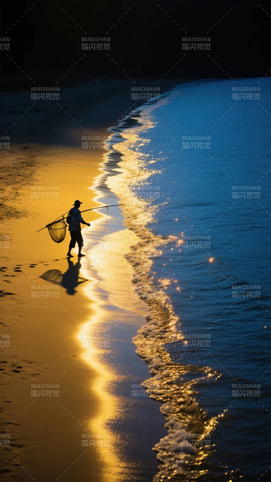 渔人暮色垂钓图片