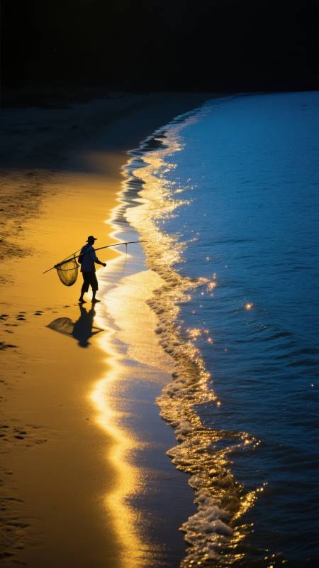 渔人暮色垂钓图片