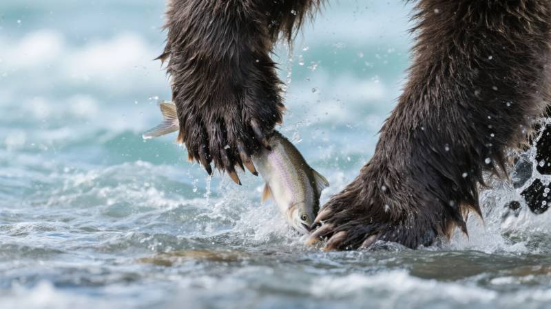 熊爪擒鱼瞬间图片