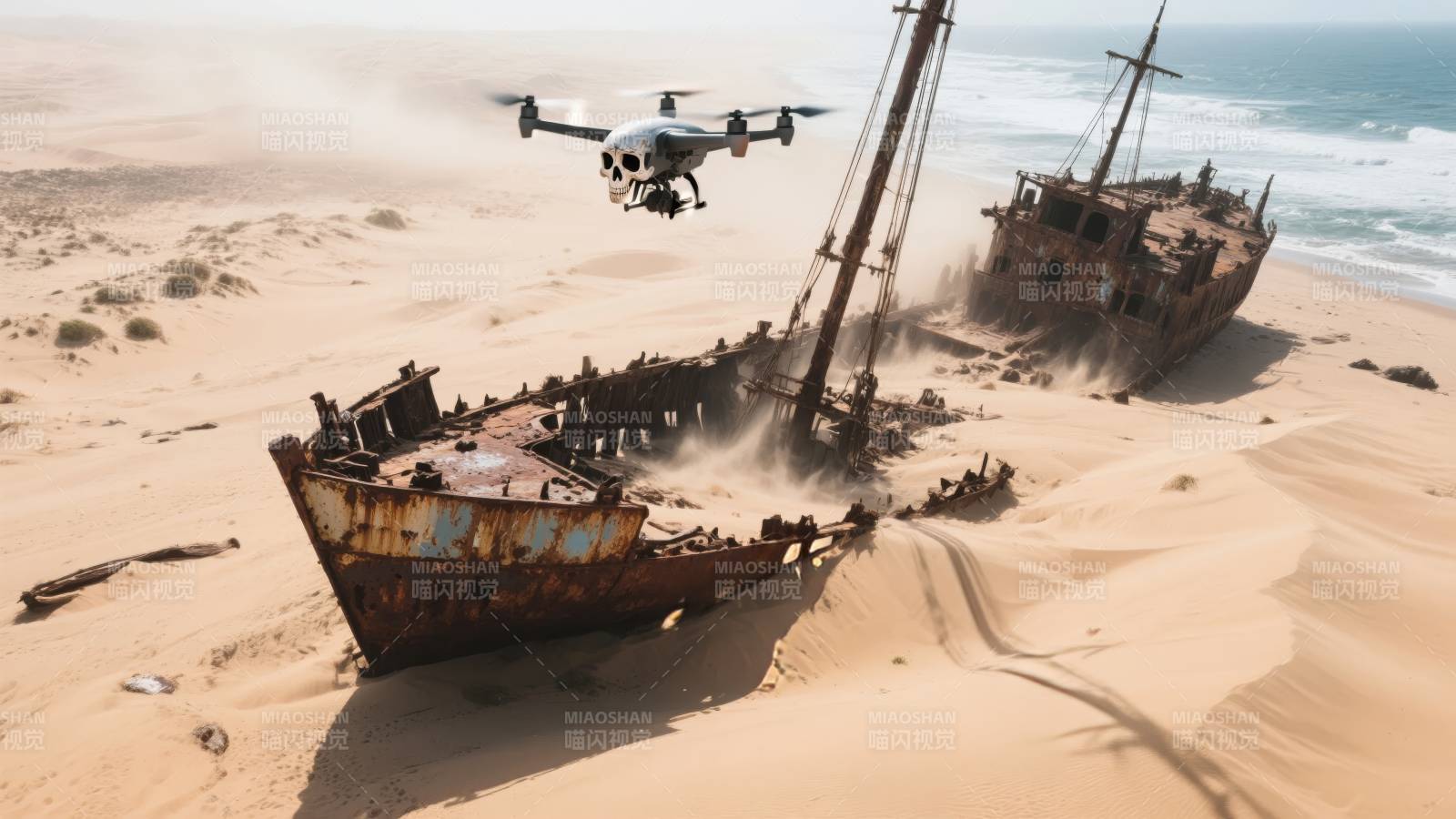 沙漠沉船与无人机图片