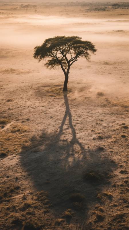 孤树影长 晨雾漫野图片