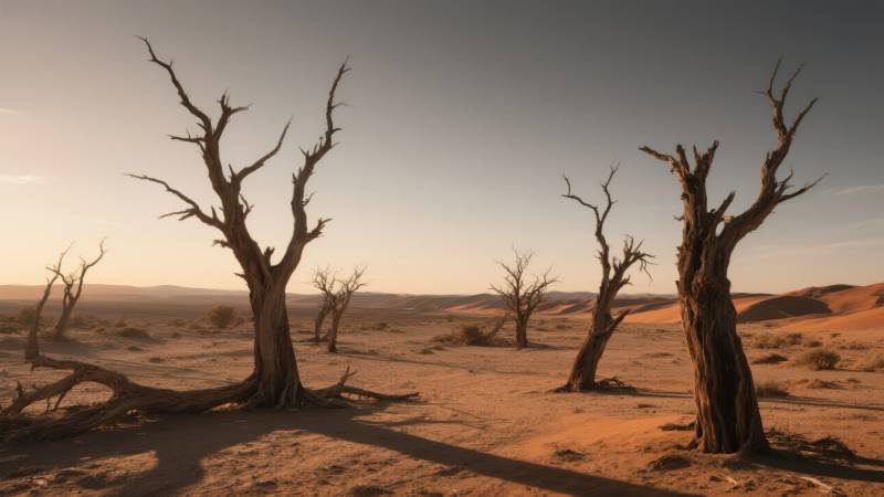 荒漠枯树剪影图片