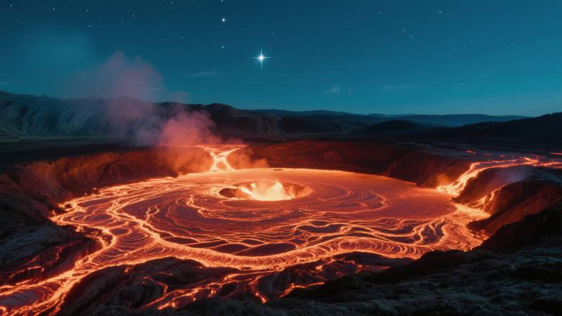 火山口夜景图片