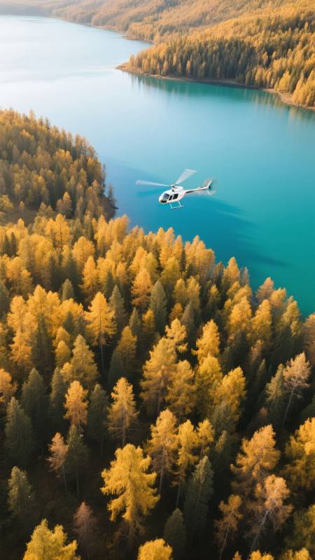 秋林湖上直升机图片