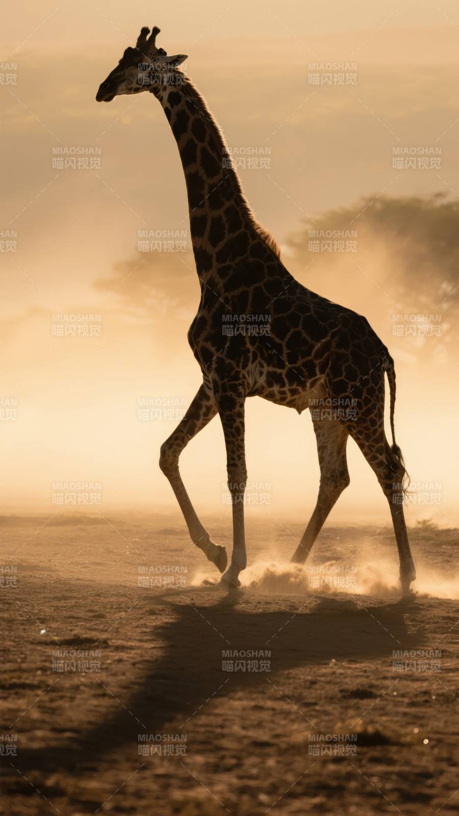 夕阳下的长颈鹿图片