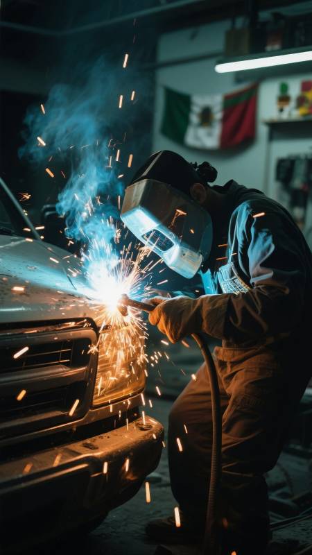 焊工在车间作业图片