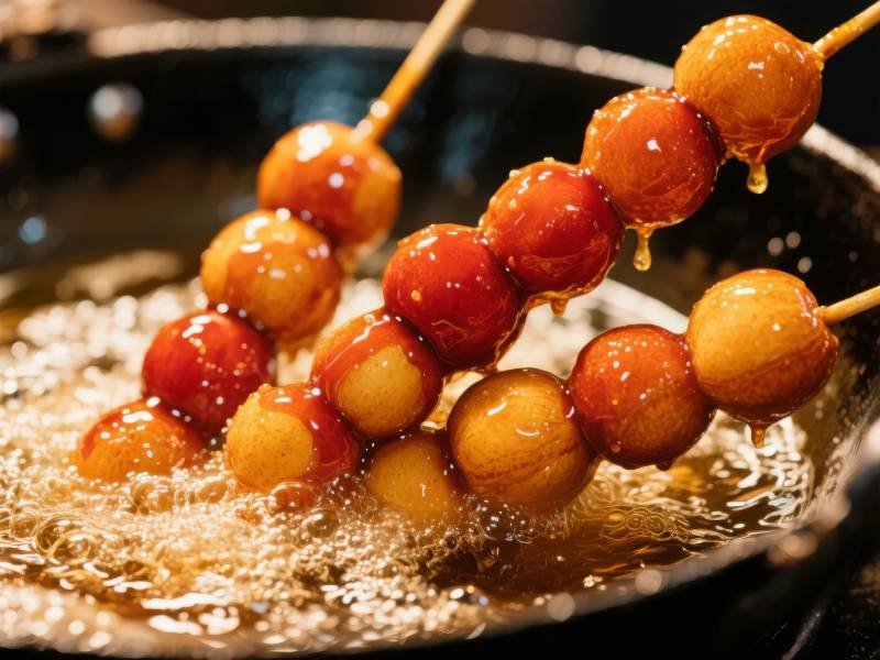 糖葫芦油炸中图片