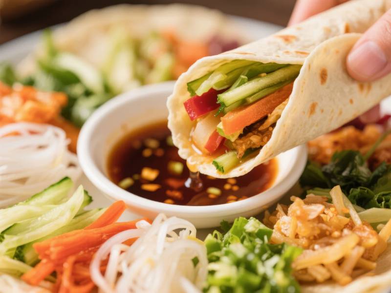 美味春卷配蘸酱图片